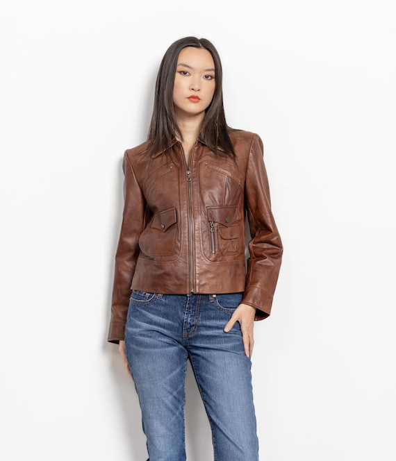 leather jacket archive 00s brown短丈 LEATHER MOTORCYCLE JACKET Brown 2000's Vintage Vintage Cropped