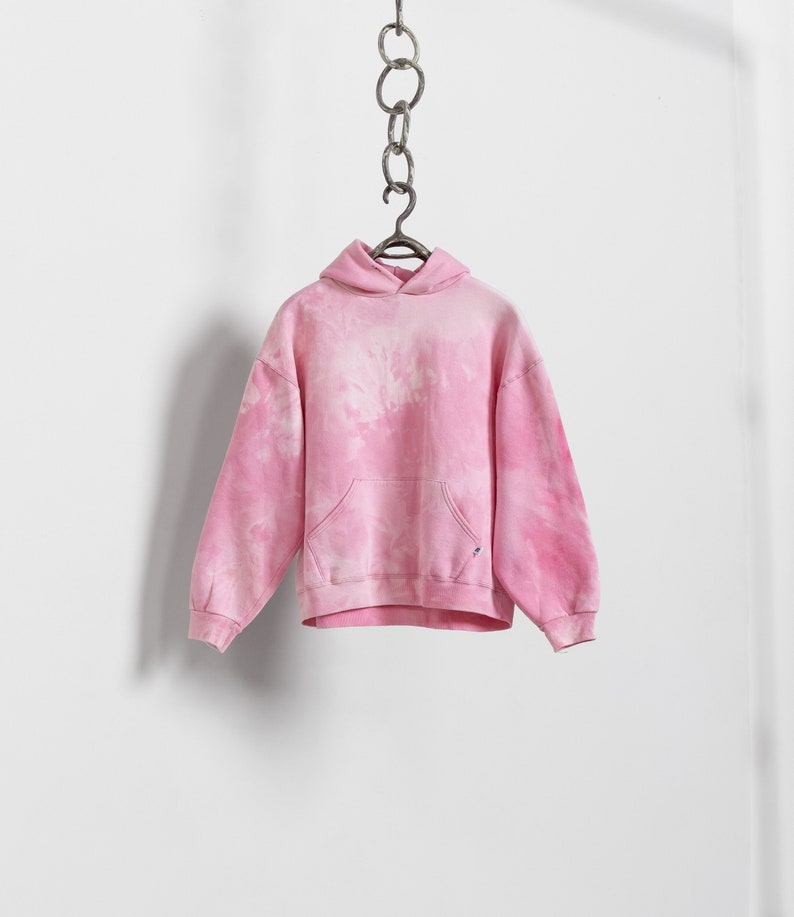 PINK TIE DYE Hooded Sweatshirt Bleached Oversize Hoodie Vintage Jumper / Large Xl Extra Large image 2