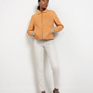 ORANGE LEATHER BLAZER Vintage Gap Zip Up Jacket Coat Woman 90's / Small image 7