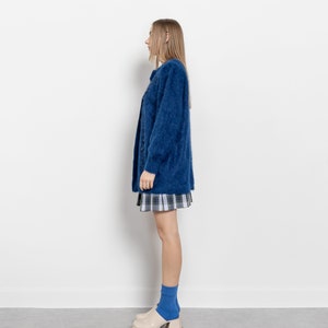 BLUE ANGORA CARDIGAN Beaded Longline Vintage Jumper Wool Lined Embellished Cozy / Free Size image 2