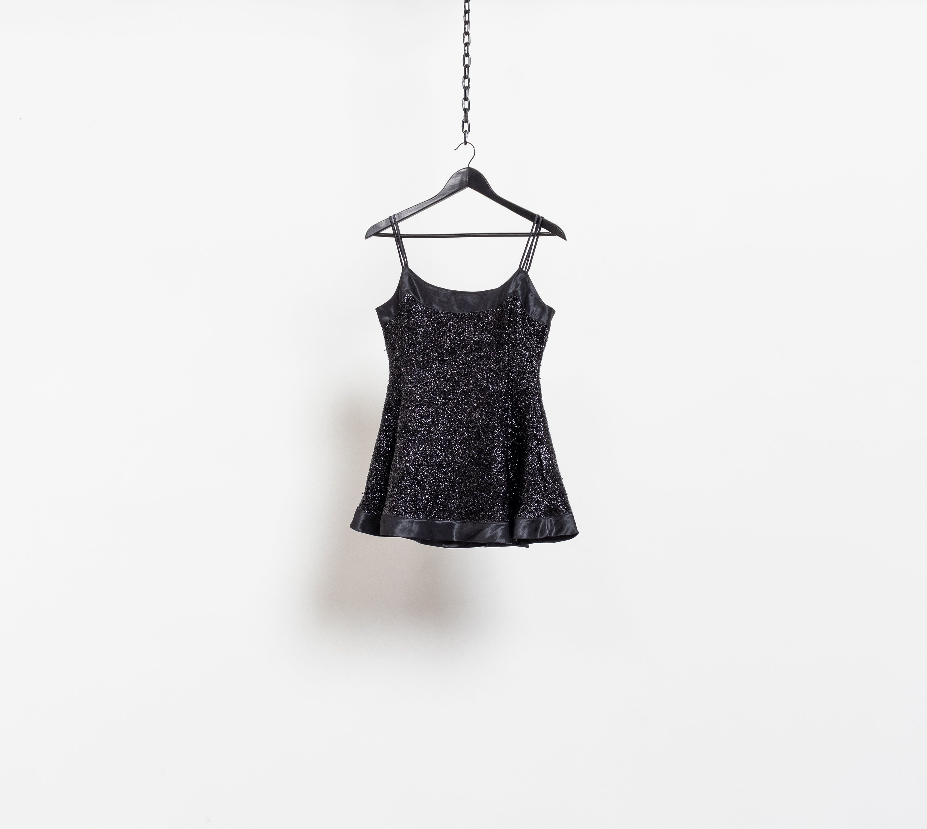 90s Black Glitter Mini Dress: Sparkly Party Lingerie, S/M