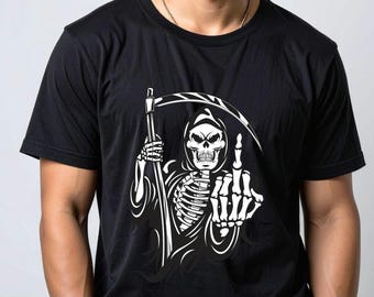 Grim Reaper Middle Finger T-Shirt: Funny Gothic Humor