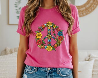 Peace T-Shirt Frauen Vintage Hippie Grafik T-Shirt lässig Sommer Top Liebe Symbol Geschenk