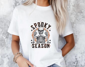 Funny Halloween T-Shirt: Skeleton Flipping Off - Spooky Season Tee