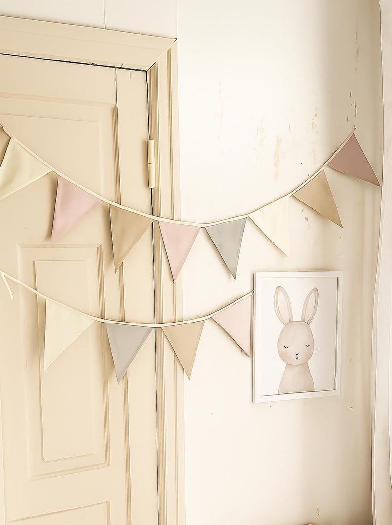 Pastel Triangle Bunting Garland, Neutral Wall Linen Hanging Decoration ...