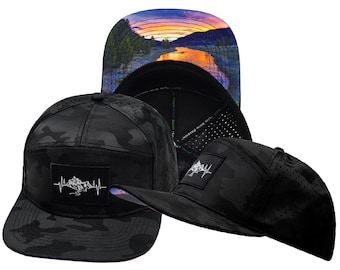 Mountains Hat - Flat Bill - Black Camo - Laser Mesh