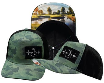 Golf Hat - Trucker Hat - Soft Teal Camo/| Black - Laser Mesh