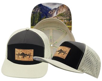 Mountains Hat - Flat Bill - Cream / Black / Charcoal - Laser Mesh