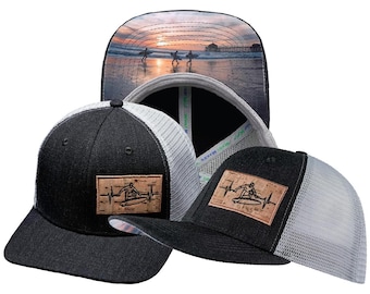 Surf Hat, Charcoal and Gray Trucker Mesh, Baseball Cap for Men and Women, Gift for Surfers
