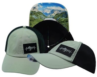 Mountains Hat - Dad Hat - Green / Black - Laser Mesh