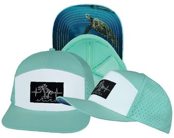 Beach Hat, Mint and White Laser Mesh, Flat Bill Cap for Men and Women, Beach Lover Gift