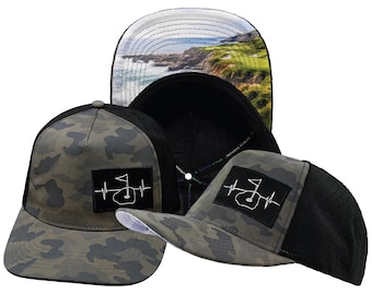 Golf Hat - Trucker Hat - Soft Charcoal Camo / Black - Laser Mesh