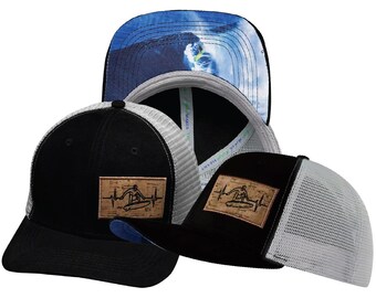 Surf Hat, Black and Gray Suede Trucker Mesh, Baseball Cap for Men and Women, Gift for Surfers