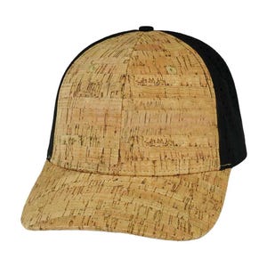 May include: A brown cork and black mesh baseball cap. The cap has a curved brim and a structured crown.