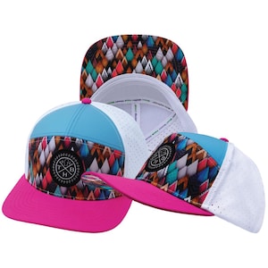 Color Vibes Hat - Flat Bill - Neon Peaks - Neon Pink / Neon Green Blue / White - Laser Mesh