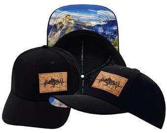 Mountains Hat - Baseball Hat Fit - Black - Laser Mesh