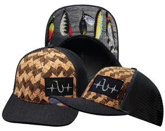 Fishing Hat - Baseball Hat Fit  - Cork - Charcoal Gray - Trucker Mesh