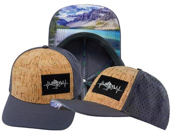 Mountains Hat - Baseball Hat Fit - Cork - Charcoal - Laser Mesh