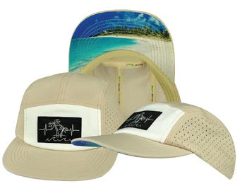 Beach Hat, Sand and White Laser Mesh, 5 Panel Cap for Men and Women, Beach Lover Gift