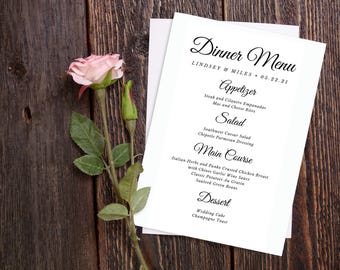 Wedding Menu Template, Elegant Script Wedding Menu Card, Simple Wedding Menu Printable, 5x7 and 4x9, Editable Instant Download