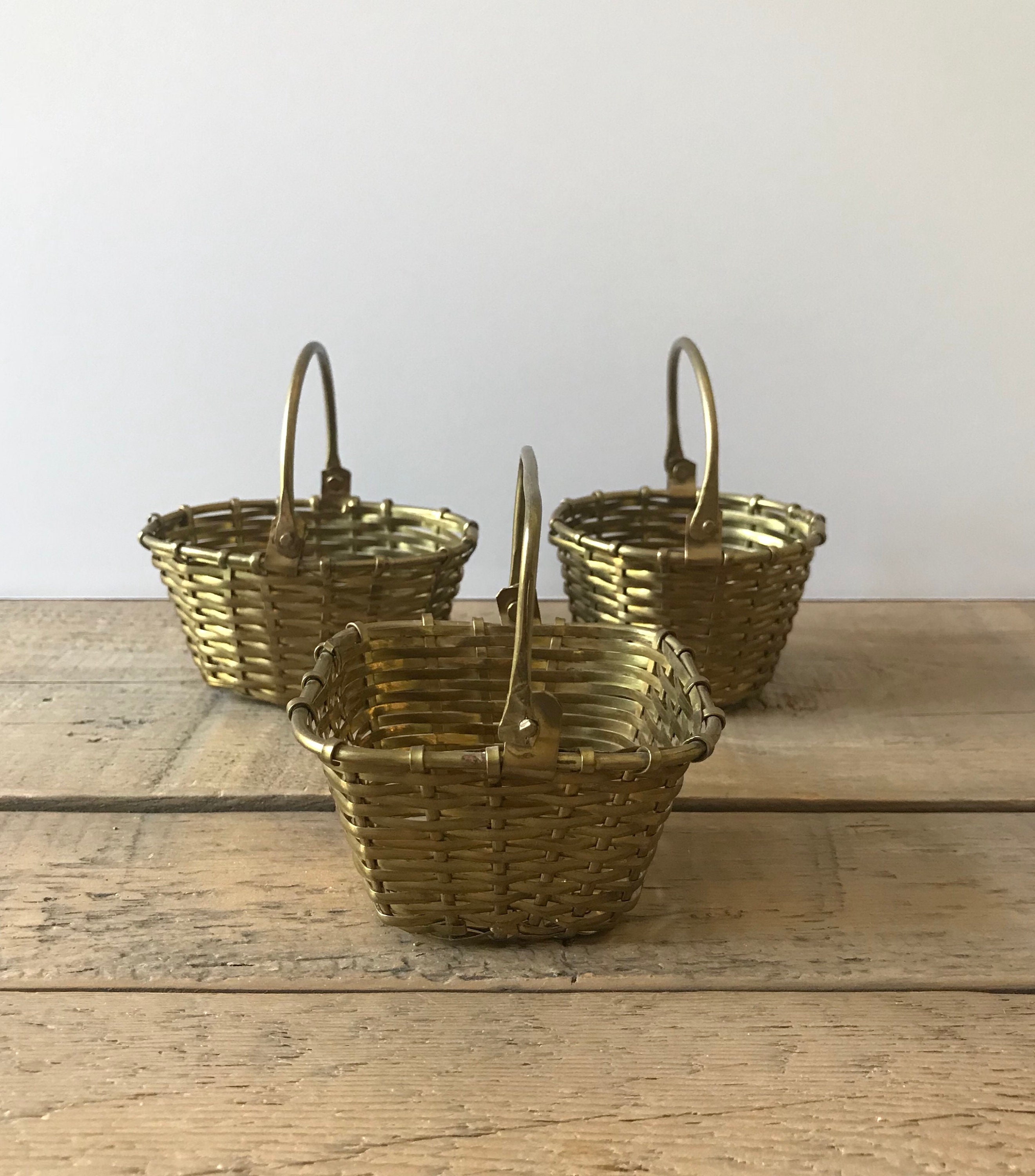 Small brass basket with handle vintage brass round oval Etsy