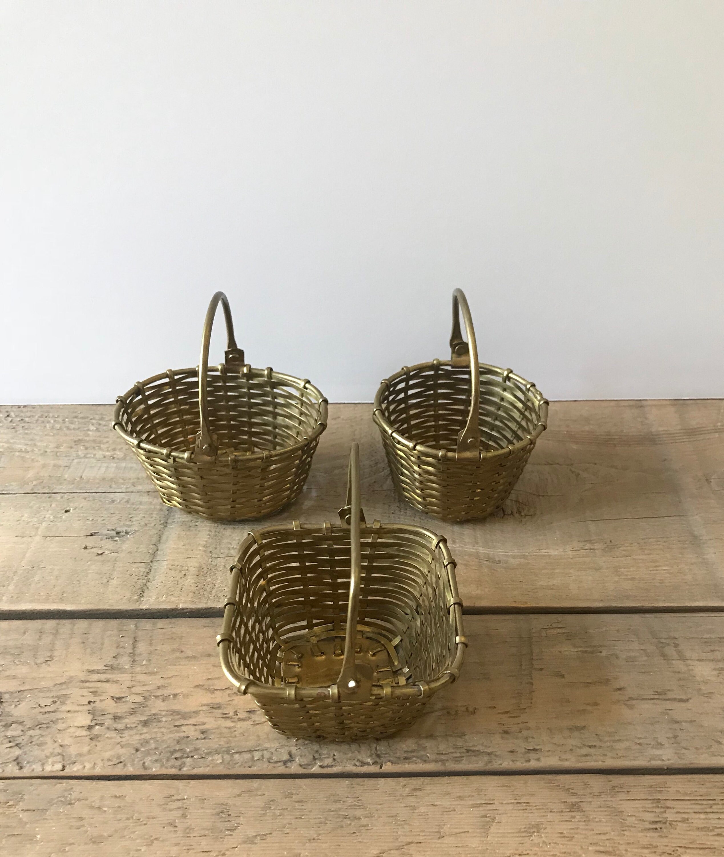Small brass basket with handle vintage brass round oval Etsy