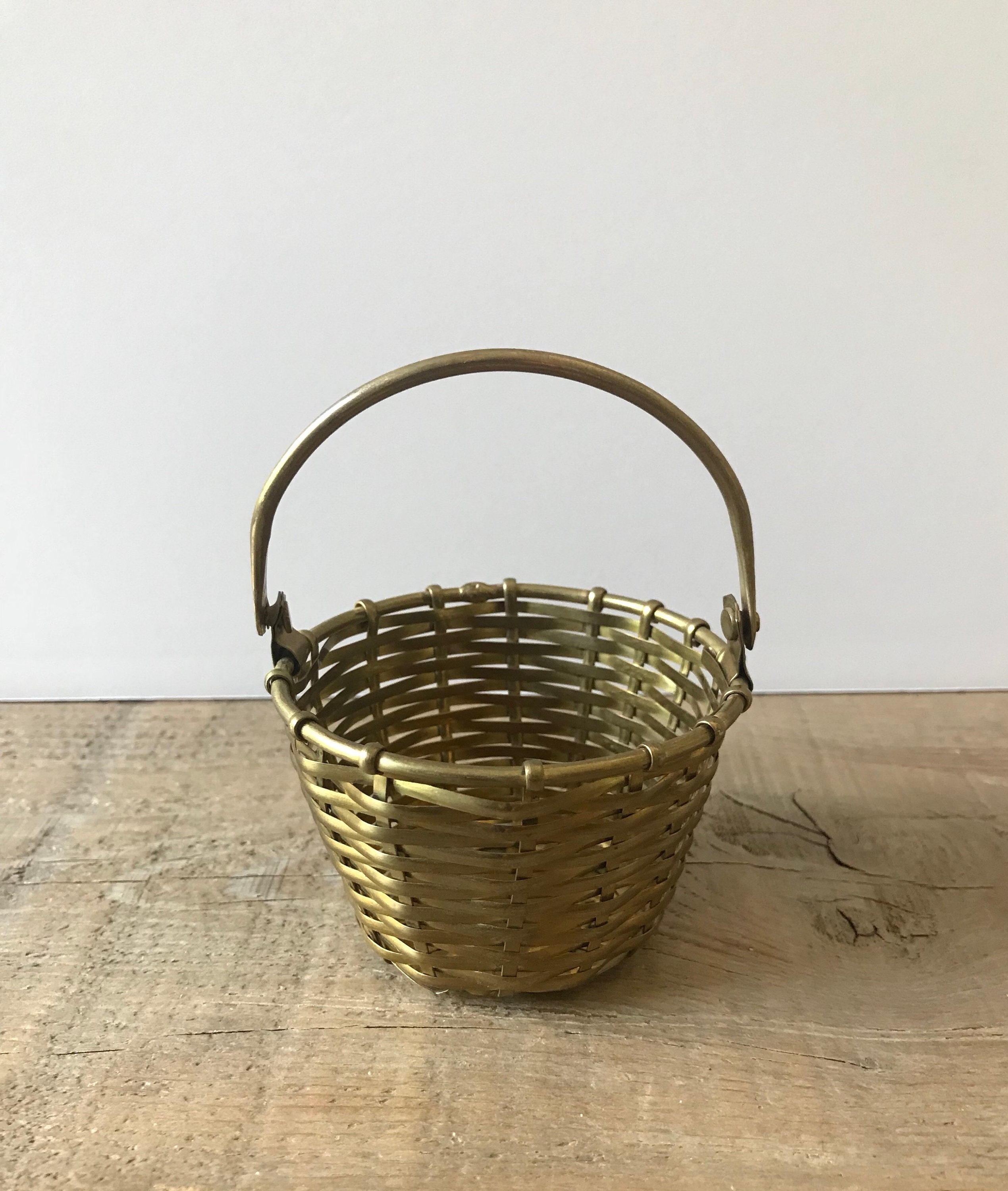 Small brass basket with handle vintage brass round oval Etsy