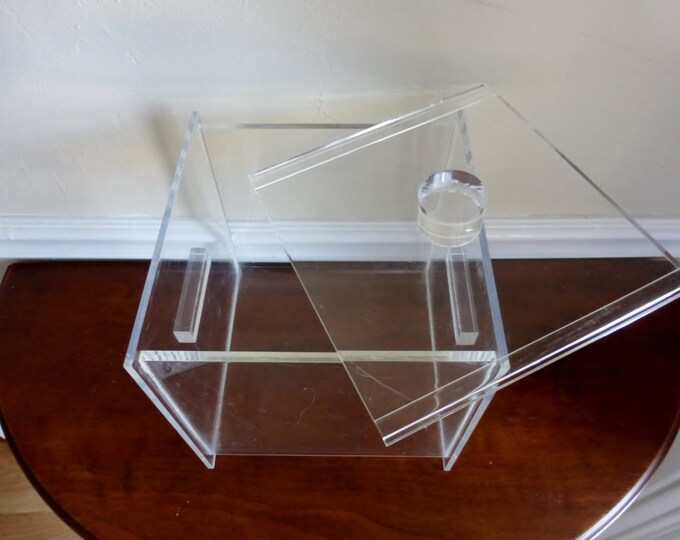 Large Clear Lucite /acrylic Box With Handles Lid Etsy