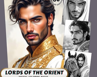Lords of the Orient: Adult Coloring Book | Middle Eastern Men | Realistic Grayscale Portraits (Digital Download)