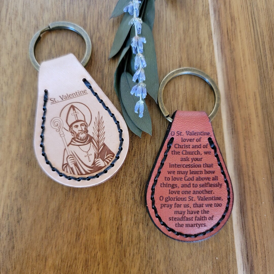 Saint Valentine Keychain – Leather Catholic Prayer Keychain - Etsy