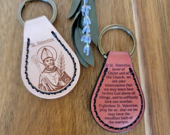 Saint Valentine Keychain – Leather Catholic Prayer Keychain