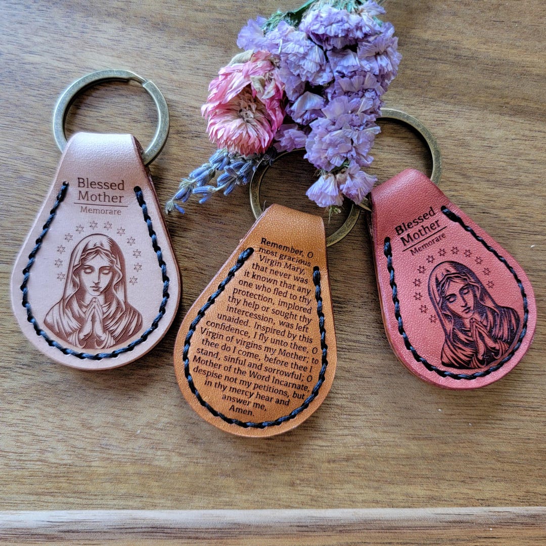 Catholic Keycaps Memorare Keychain – Leather Catholic Prayer Keychain - Etsy
