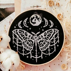Cross stitch pattern &quot;Night Moth&quot;, PDF format, cross stitch, embroidery pattern