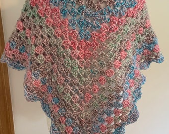 Ready to Ship Blue Size 4T Gift Tassels, Girls Poncho Birthday Green Present Multi-Colored, Soft Aqua Toddler Crochet