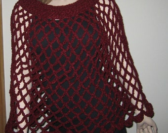 Crochet Poncho in the color Wine