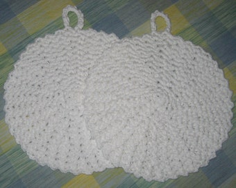 Cotton Crochet Potholders set of two in White