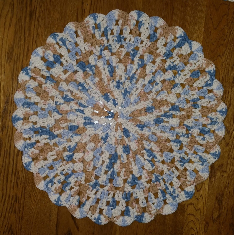 Crochet Placemats set of 2 Shades of Blue and Brown and Off White