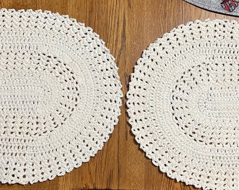 Crochet Cotton Oval Placemats set of 2 in Soft Ecru