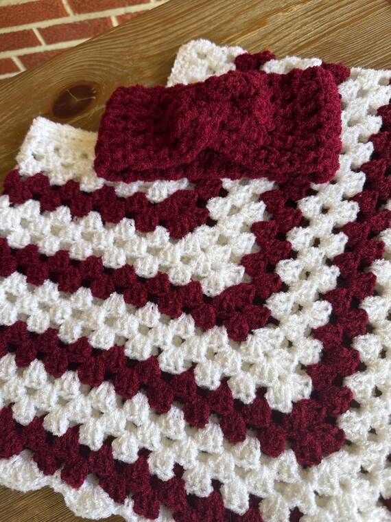 Burgundy-White Headband Earwarmer Burgundy-White Headband Earwarmer