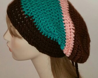 One of a Kind Crochet Slouchy Beanie Dread Sock Tam winter hat