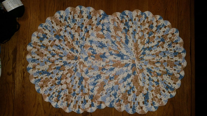 Crochet Placemats set of 2 Shades of Blue and Brown and Off White