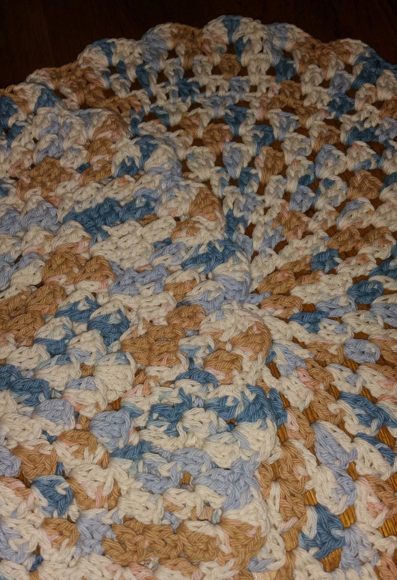 Crochet Placemats set of 2 Shades of Blue and Brown and Off White