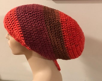 Extra Long Slouchy Beanie Dread Tam Hat in Cinnamin Swirl