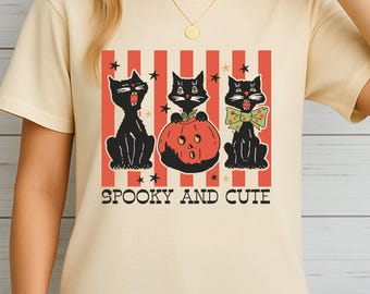 Vintage Halloween Cats Tee: Retro Spooky Fall Shirt (Comfort Colors)