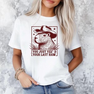 Funny Cowboy Capybara T-Shirt: Retro 90s Western Meme