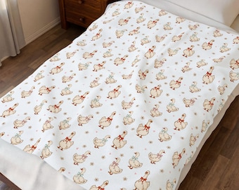 Cottagecore Goose Nursery Decor Plush Blanket Pastel Silly Goose Throw