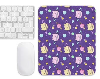 Space Cat Planet-muismat – kawaii-bureauaccessoire (220 x 180 mm)