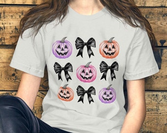 Camiseta espeluznante de Halloween: Camiseta con lazos de tela estilo cottagecore, camiseta de Halloween moderna y coqueta, estética de Halloween.
