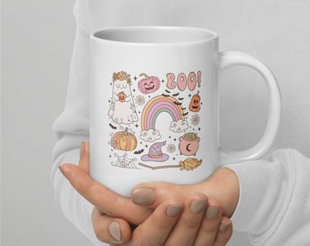 Retro schattig spook Halloween koffiemok Spooky Vibes Vintage Halloween-mok Pastel spook Spooky beker trendy Halloween griezelig leuk theemok