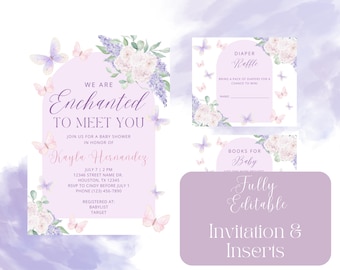 Encantada de conocerte: invitación para baby shower, juegos y señalización (plantilla editable en Canva)